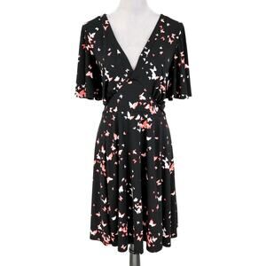 Torrid Dress 1 Plus Size 1X Black Pink Butterfly Print Stretch Knit Fit n Flare